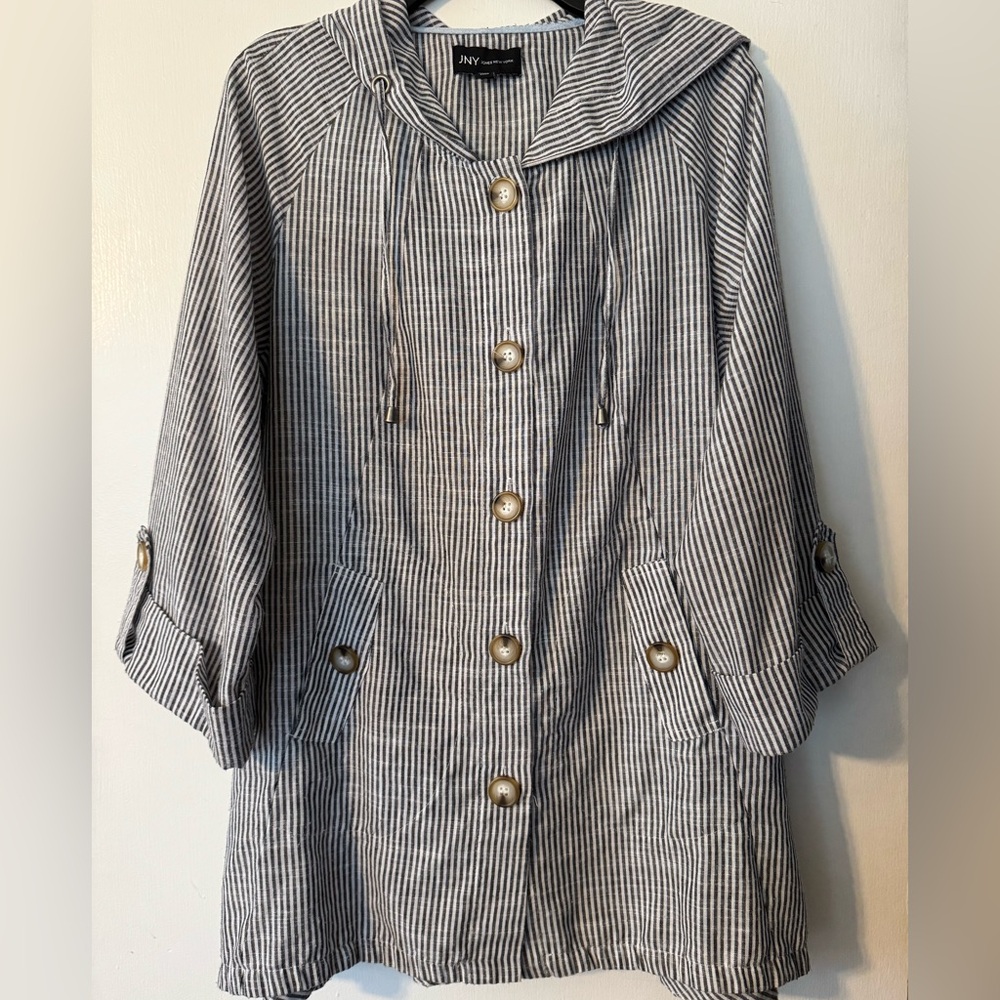 Jones New York Black and White Linen/Cotton Hoodie Size 1X